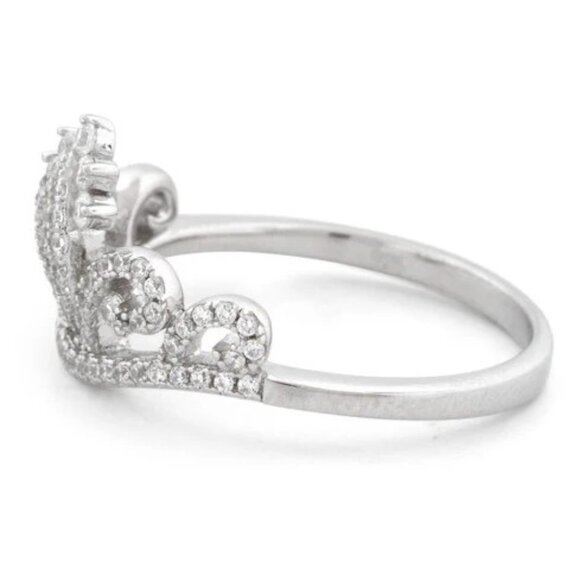 925 STERLING SILVER Princess Crown Cubic Zirconia Ring - Picture 13 of 14